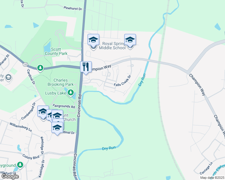 map of restaurants, bars, coffee shops, grocery stores, and more near 102-110 Falls Creek Drive in Georgetown