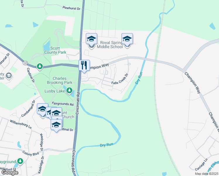 map of restaurants, bars, coffee shops, grocery stores, and more near 102-110 Falls Creek Drive in Georgetown