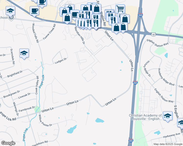 map of restaurants, bars, coffee shops, grocery stores, and more near 500 Meridian Hills Drive in Middletown