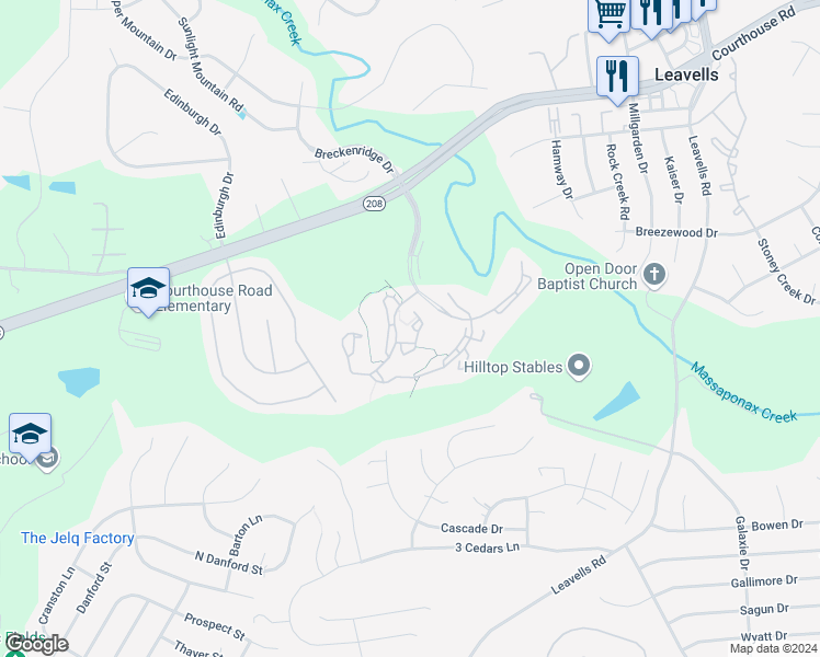 map of restaurants, bars, coffee shops, grocery stores, and more near 5999 Piccadilly Circle in Spotsylvania Courthouse