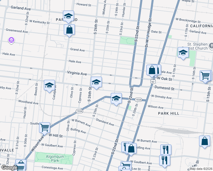 map of restaurants, bars, coffee shops, grocery stores, and more near 2404 Dumesnil Street in Louisville