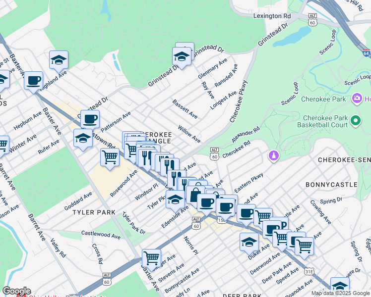 map of restaurants, bars, coffee shops, grocery stores, and more near 1319 Everett Avenue in Louisville