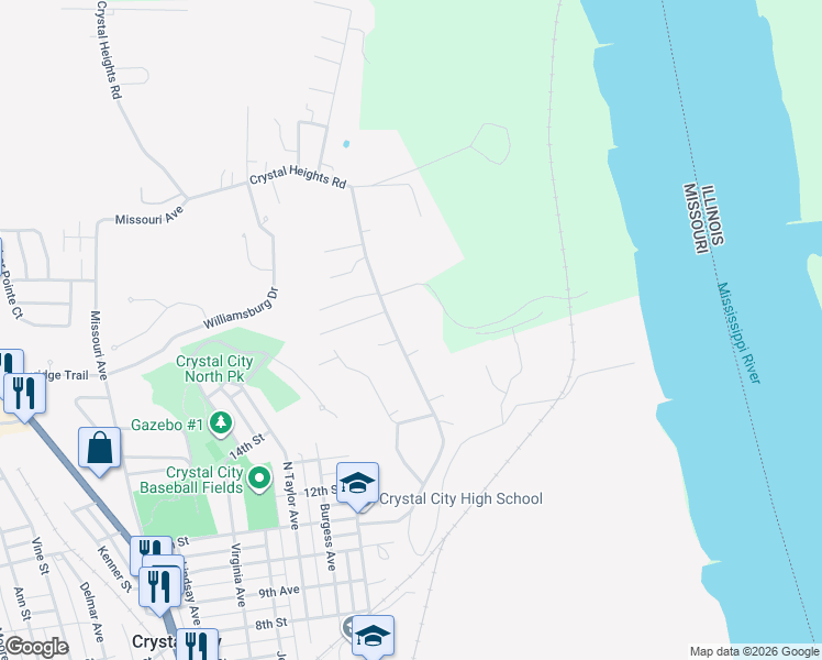 map of restaurants, bars, coffee shops, grocery stores, and more near 1216 Crystal Heights Rd in Crystal City