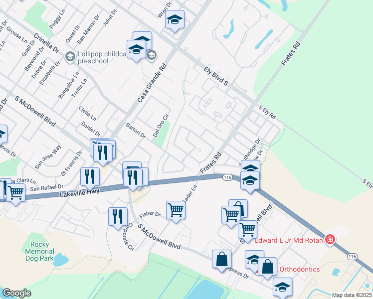 map of restaurants, bars, coffee shops, grocery stores, and more near 1506 Cerro Sonoma Circle in Petaluma