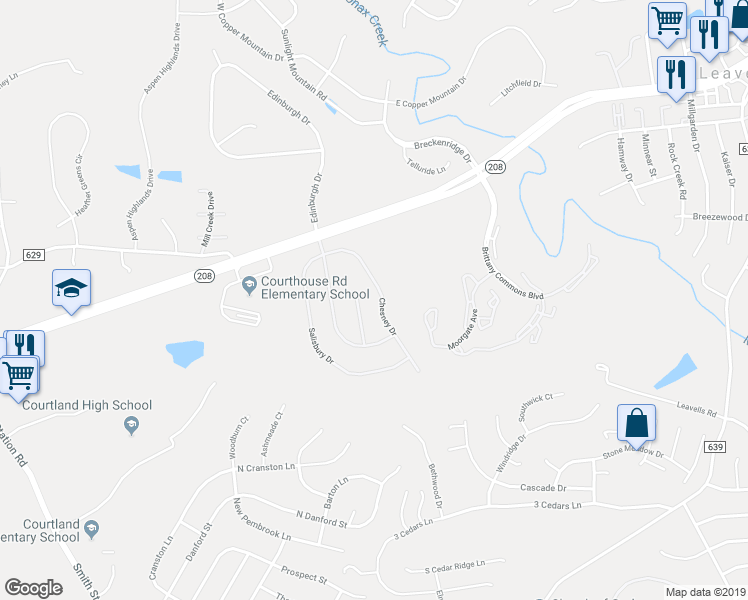 map of restaurants, bars, coffee shops, grocery stores, and more near 10108 Chesney Drive in Spotsylvania Courthouse
