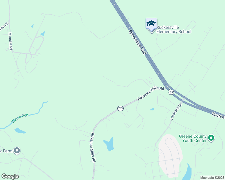 map of restaurants, bars, coffee shops, grocery stores, and more near 394-448 Advance Mills Road in Ruckersville