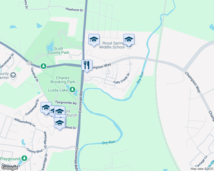 map of restaurants, bars, coffee shops, grocery stores, and more near 102-110 Falls Creek Drive in Georgetown
