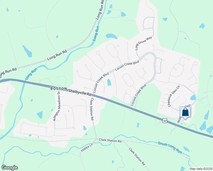 map of restaurants, bars, coffee shops, grocery stores, and more near 18607 Treyborne Pl in Louisville