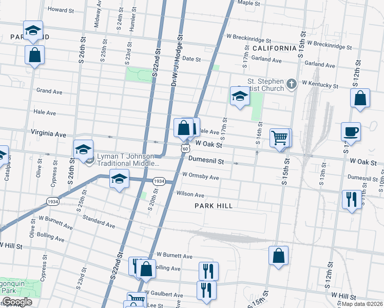 map of restaurants, bars, coffee shops, grocery stores, and more near 1777 Dumesnil Street in Louisville