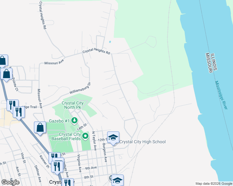 map of restaurants, bars, coffee shops, grocery stores, and more near 4 Darby Ln in Crystal City