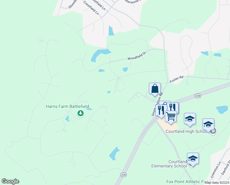 map of restaurants, bars, coffee shops, grocery stores, and more near 106 Longview Lane in Spotsylvania Courthouse