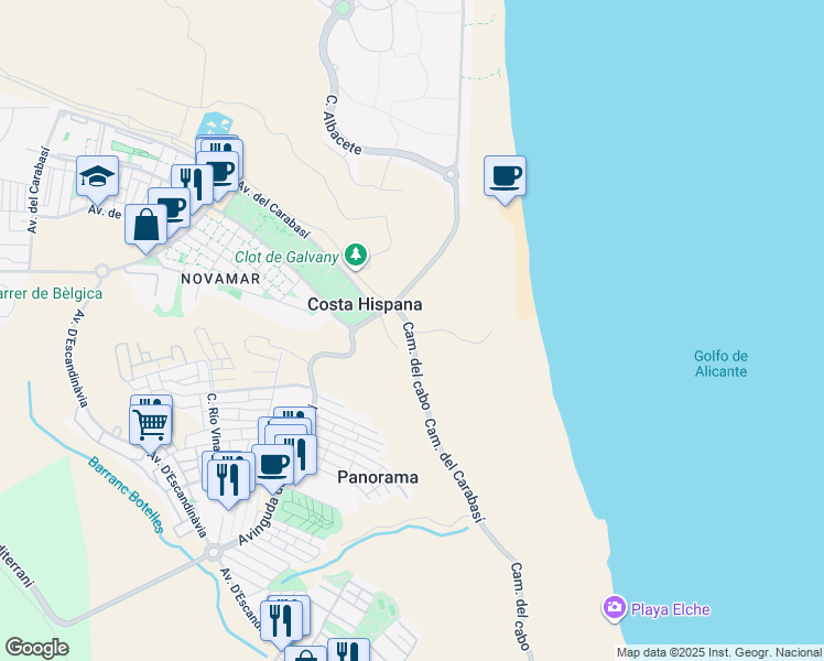 map of restaurants, bars, coffee shops, grocery stores, and more near in Costa Hispana