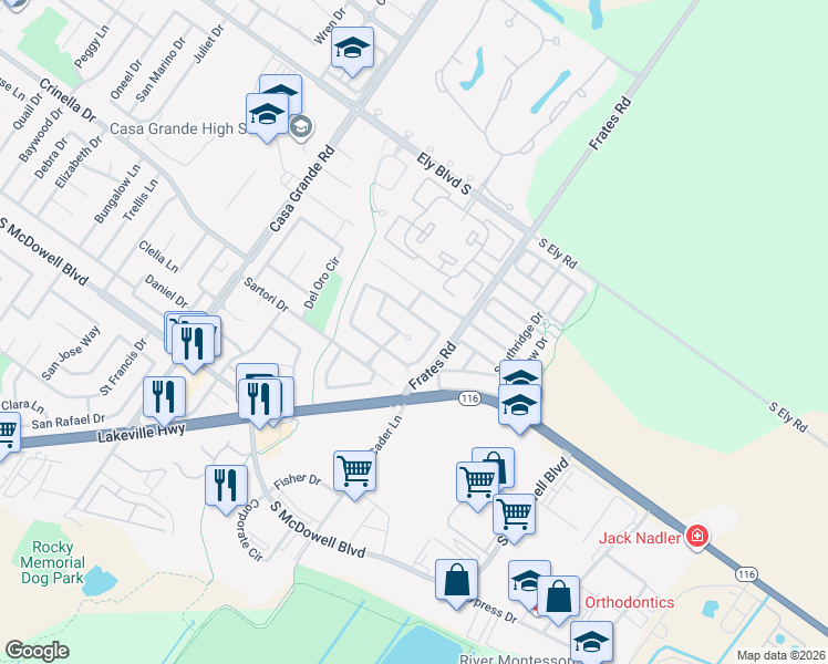 map of restaurants, bars, coffee shops, grocery stores, and more near 1553 Rio Nido Court in Petaluma