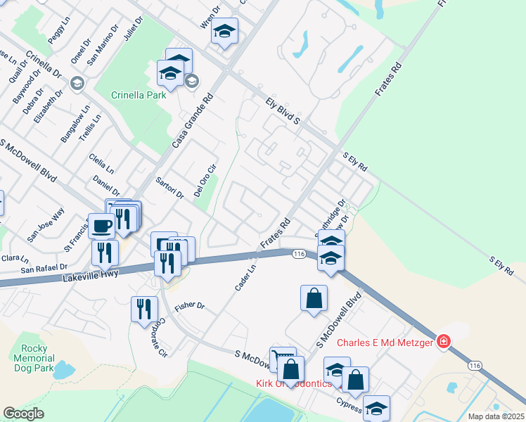 map of restaurants, bars, coffee shops, grocery stores, and more near 1553 Rio Nido Court in Petaluma