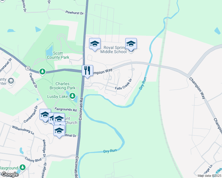 map of restaurants, bars, coffee shops, grocery stores, and more near 102 Falls Creek Drive in Georgetown