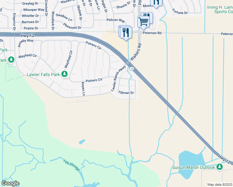 map of restaurants, bars, coffee shops, grocery stores, and more near 1401 Tillman Street in Suisun City