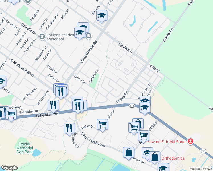 map of restaurants, bars, coffee shops, grocery stores, and more near 1506 Cerro Sonoma Circle in Petaluma