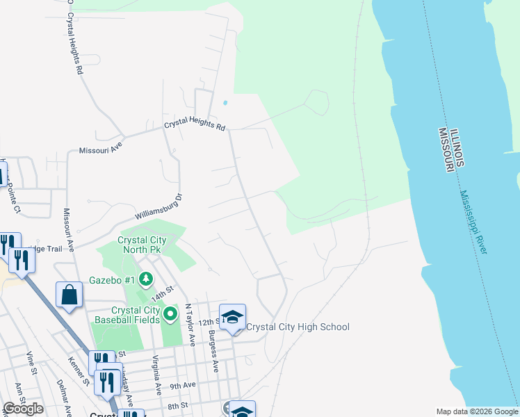 map of restaurants, bars, coffee shops, grocery stores, and more near 1216 Crystal Heights Road in Crystal City