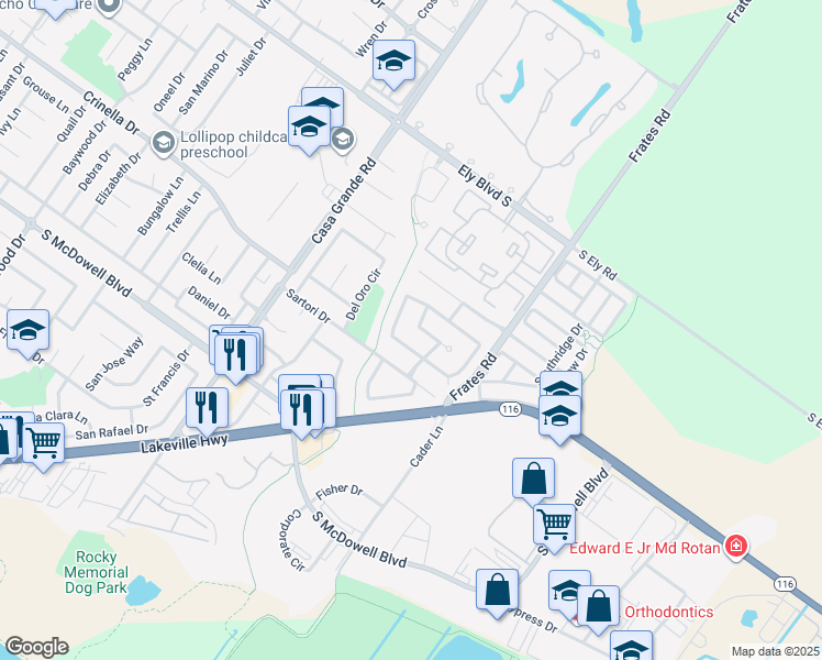 map of restaurants, bars, coffee shops, grocery stores, and more near 1506 Cerro Sonoma Circle in Petaluma