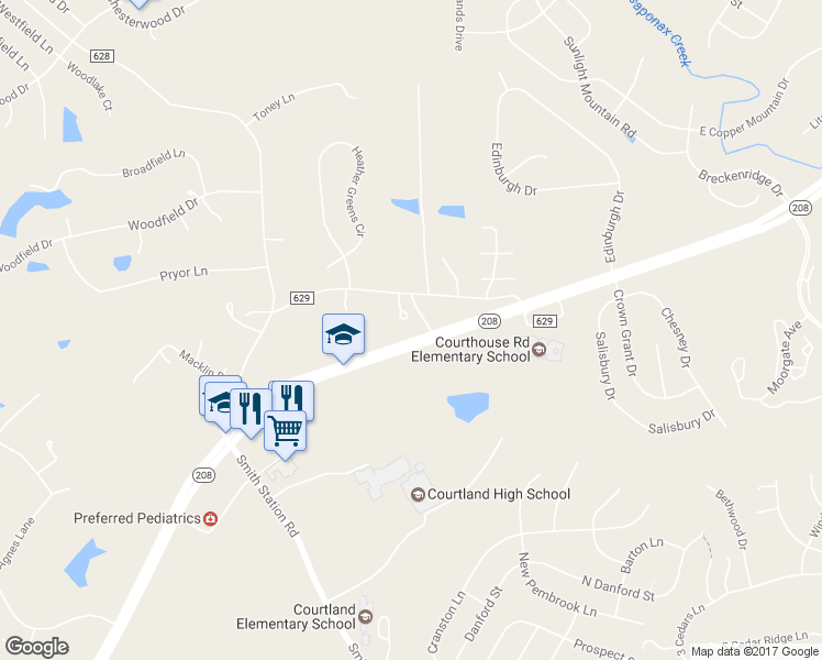 map of restaurants, bars, coffee shops, grocery stores, and more near 9858 Courthouse Road in Spotsylvania