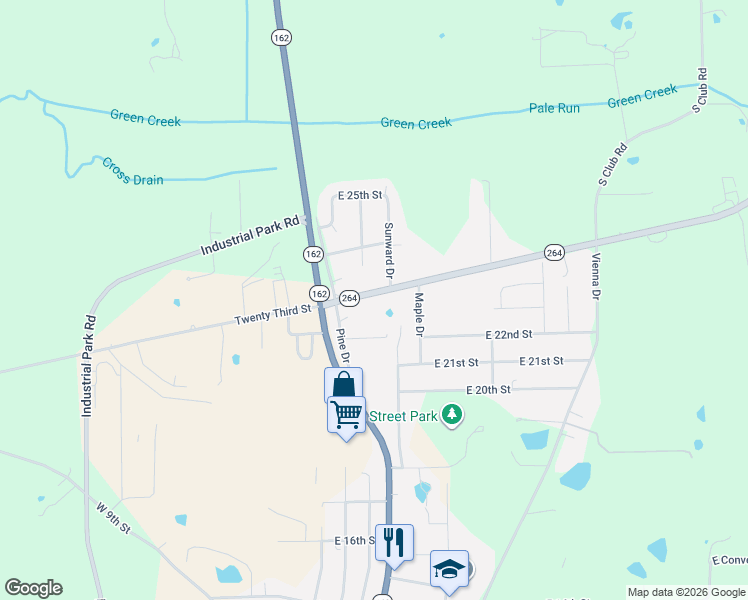 map of restaurants, bars, coffee shops, grocery stores, and more near 2240 Pine Drive in Ferdinand