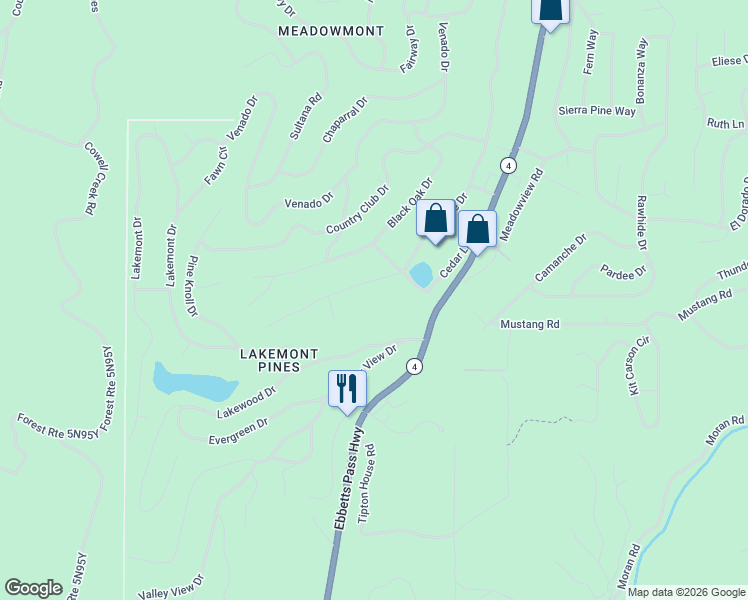 map of restaurants, bars, coffee shops, grocery stores, and more near 2667 Pine Drive in Arnold