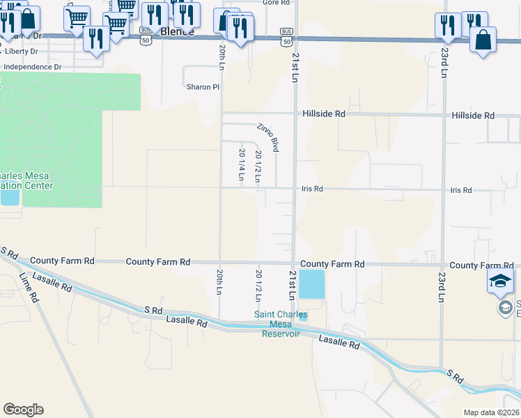map of restaurants, bars, coffee shops, grocery stores, and more near 2062 Iris Rd in Pueblo