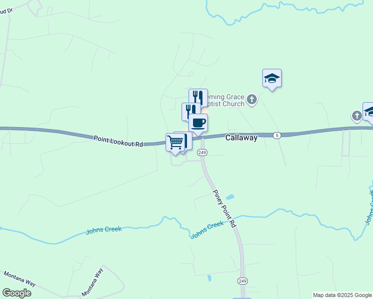 map of restaurants, bars, coffee shops, grocery stores, and more near 20975 Point Lookout Road in Callaway