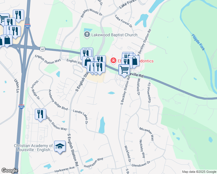 map of restaurants, bars, coffee shops, grocery stores, and more near 300 Shelby Station Drive in Louisville