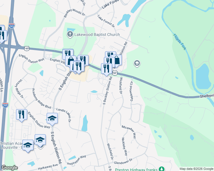 map of restaurants, bars, coffee shops, grocery stores, and more near 14010 Shelbyville Road in Louisville