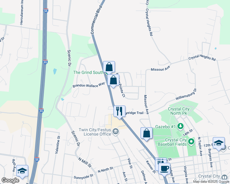map of restaurants, bars, coffee shops, grocery stores, and more near 2300 North Truman Boulevard in Crystal City