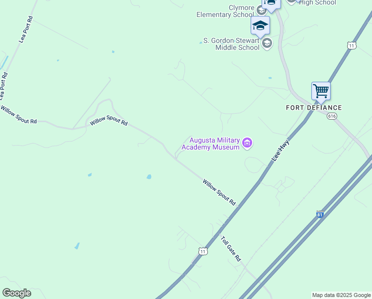 map of restaurants, bars, coffee shops, grocery stores, and more near 149 Willow Spout Road in Augusta County