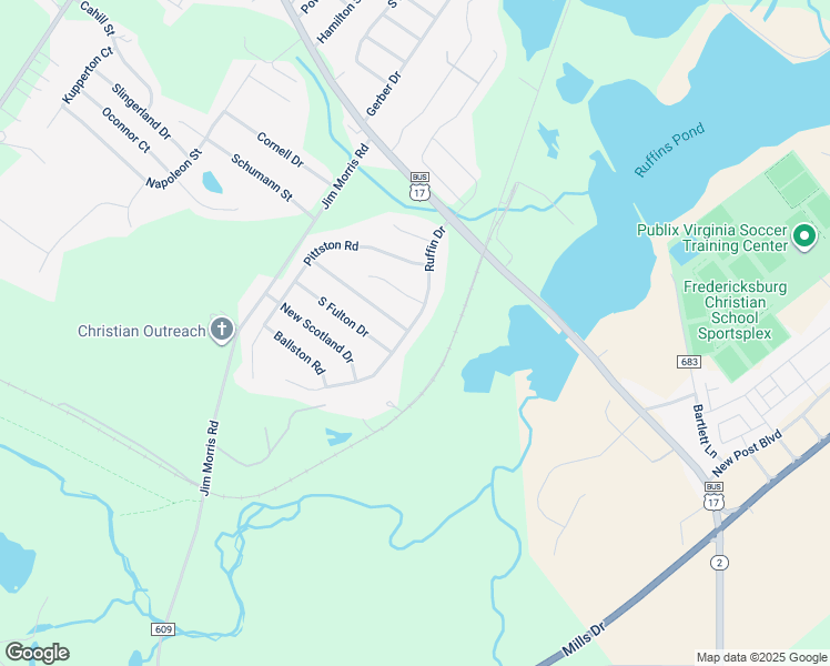map of restaurants, bars, coffee shops, grocery stores, and more near 2508 Ruffin Drive in Fredericksburg