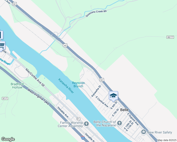 map of restaurants, bars, coffee shops, grocery stores, and more near 310 Stubb Drive in Belle