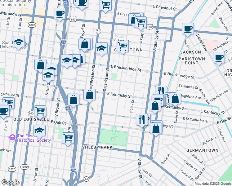 map of restaurants, bars, coffee shops, grocery stores, and more near 507 Columbus Avenue in Louisville