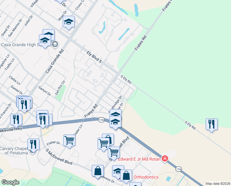 map of restaurants, bars, coffee shops, grocery stores, and more near 1805 Sophia Circle in Petaluma