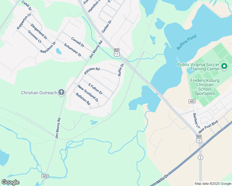 map of restaurants, bars, coffee shops, grocery stores, and more near 2508 Ruffin Drive in Fredericksburg