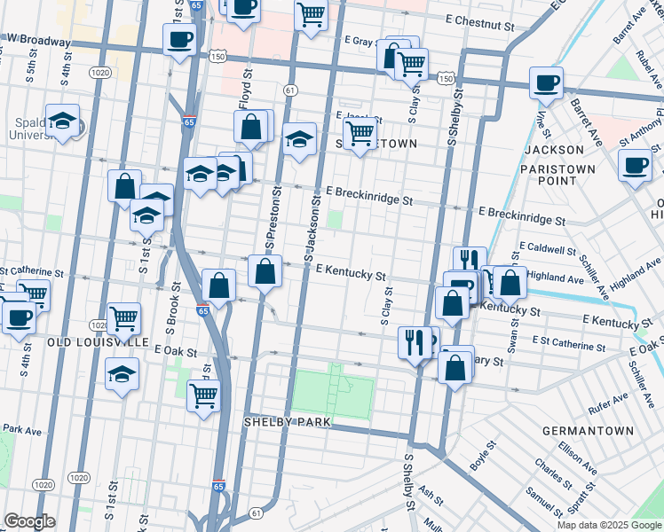 map of restaurants, bars, coffee shops, grocery stores, and more near 507 Columbus Avenue in Louisville