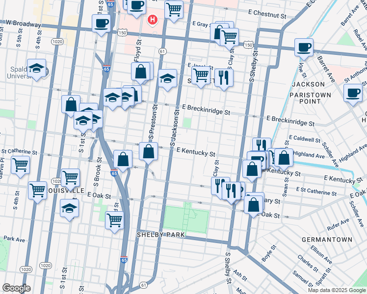 map of restaurants, bars, coffee shops, grocery stores, and more near 507 Columbus Avenue in Louisville
