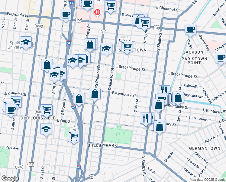 map of restaurants, bars, coffee shops, grocery stores, and more near 507 Columbus Avenue in Louisville