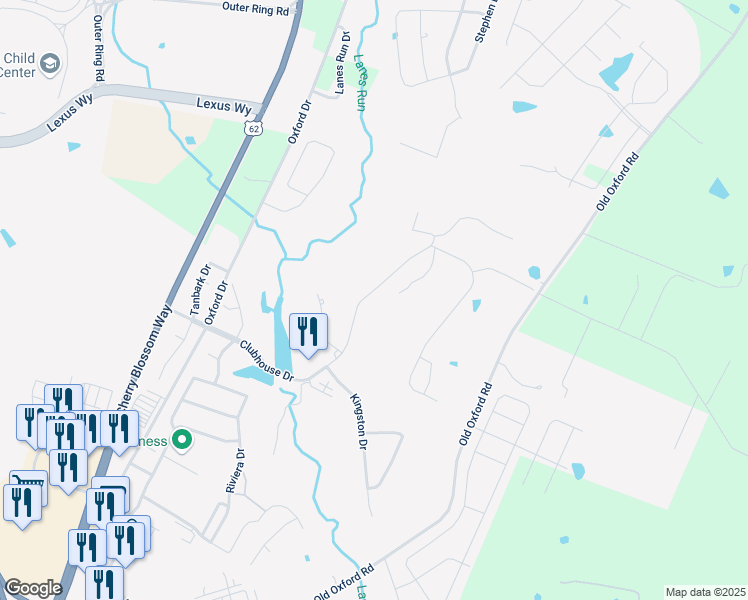 map of restaurants, bars, coffee shops, grocery stores, and more near 176 Clubhouse Drive in Georgetown