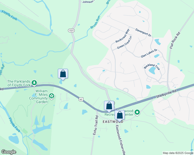map of restaurants, bars, coffee shops, grocery stores, and more near 206 Brookfield Hills Court in Louisville