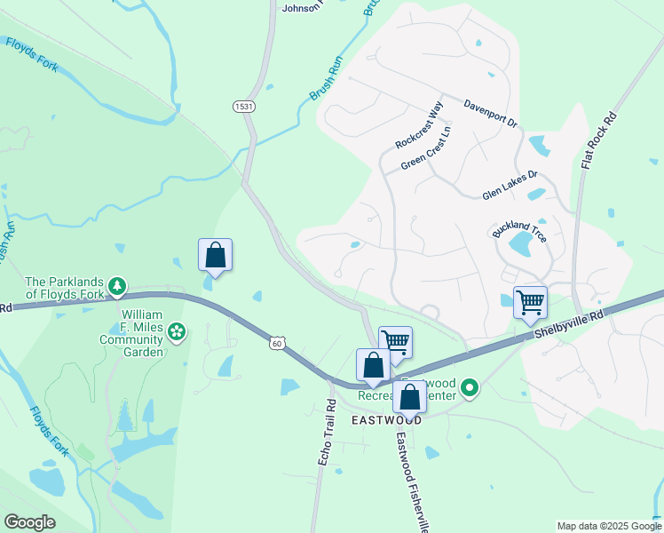 map of restaurants, bars, coffee shops, grocery stores, and more near 206 Brookfield Hills Court in Louisville