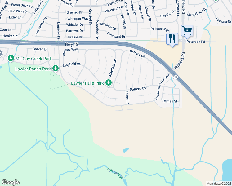 map of restaurants, bars, coffee shops, grocery stores, and more near 1301 Potrero Circle in Suisun City