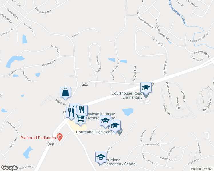 map of restaurants, bars, coffee shops, grocery stores, and more near 6314 Foster Road in Spotsylvania Courthouse