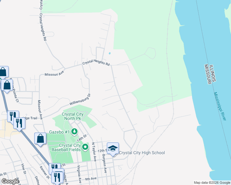 map of restaurants, bars, coffee shops, grocery stores, and more near 1227 Crystal Heights Rd in Crystal City