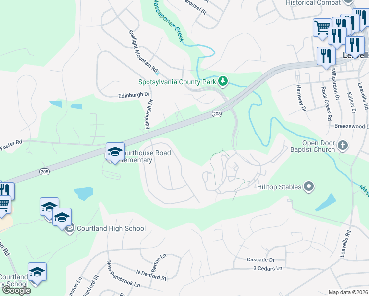 map of restaurants, bars, coffee shops, grocery stores, and more near 9937 Courthouse Road in Spotsylvania Courthouse