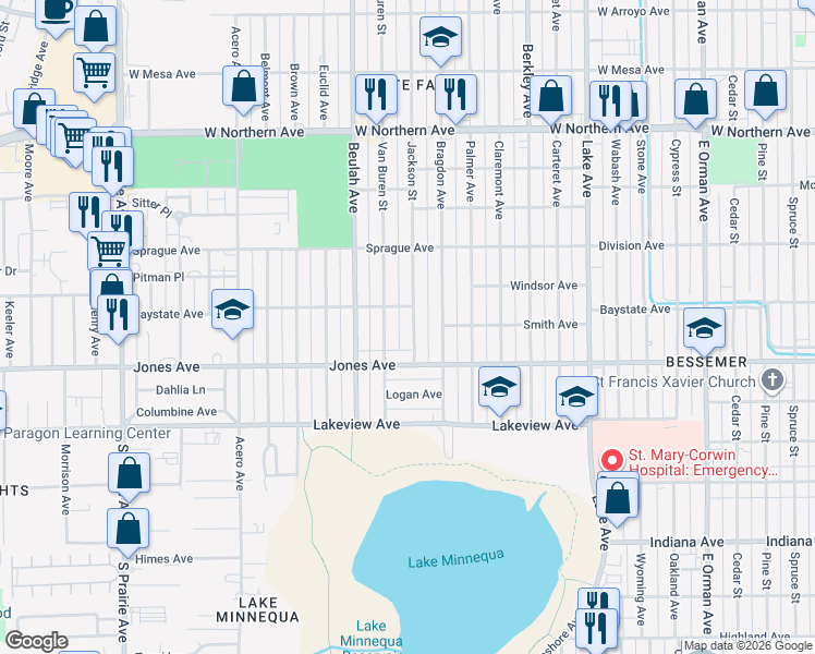 map of restaurants, bars, coffee shops, grocery stores, and more near 1717 Jackson Street in Pueblo