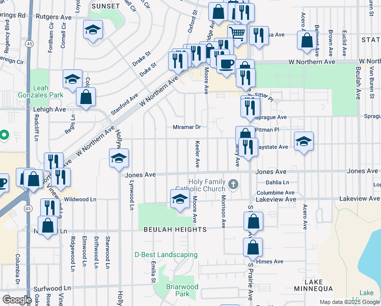 map of restaurants, bars, coffee shops, grocery stores, and more near 1713 Brimmer Ave in Pueblo