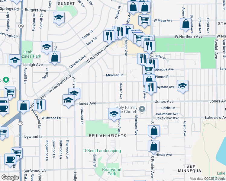 map of restaurants, bars, coffee shops, grocery stores, and more near 1713 Brimmer Avenue in Pueblo